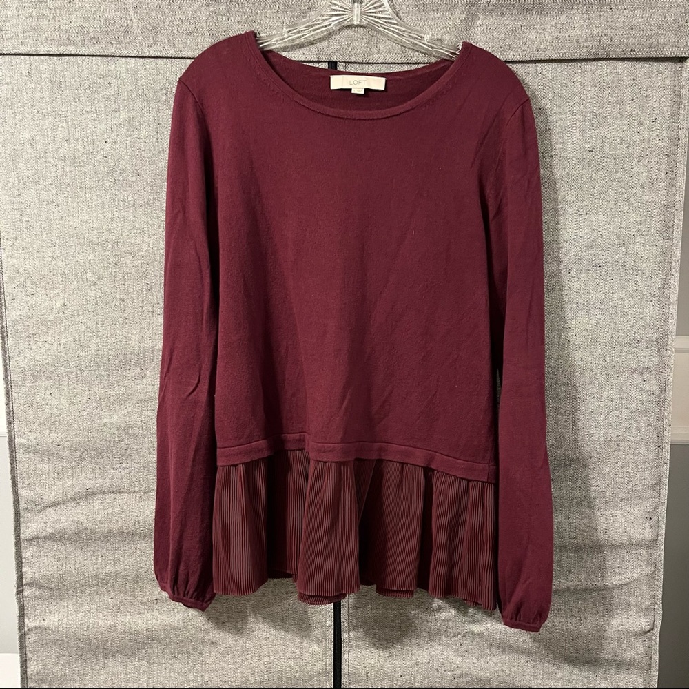 Burgundy loft sweater with ruffle